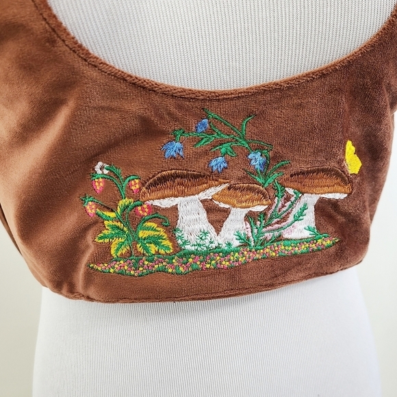 Urban Outfitters Sequoia Mushroom Embroidered Harness brown velvet sz large NEW - Picture 6 of 9